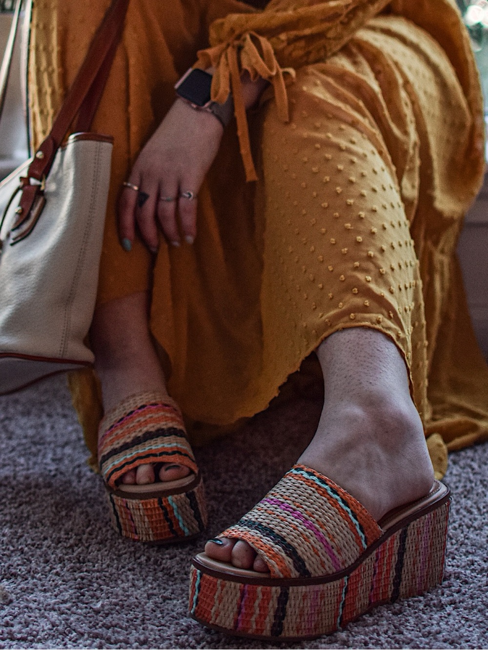 JustFab Multicolor Woven Platform Slide Sandals